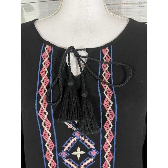 Flying Tomato Blouse Tunic sz Small Black Coral Lagenlook Embroidery Ruffle Boho - Picture 4 of 9